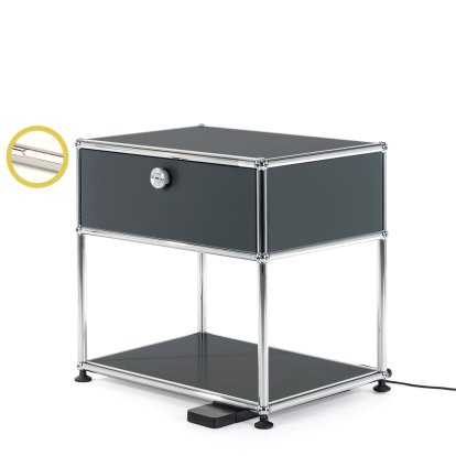 USM Haller E Nachttisch mit dimmbarem Licht, Anthrazitgrau RAL 7016