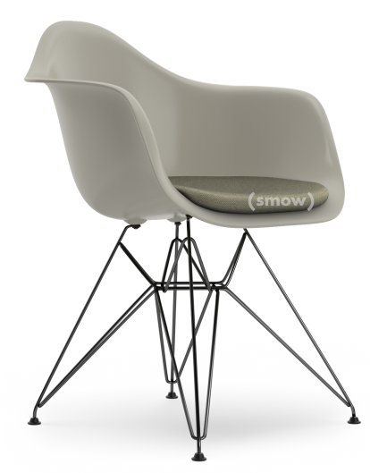 Eames Plastic Armchair RE DAR, Kieselstein, Mit Sitzpolster, Warmgrey / elfenbein, Standardhöhe - 43 cm, Beschichtet basic dark