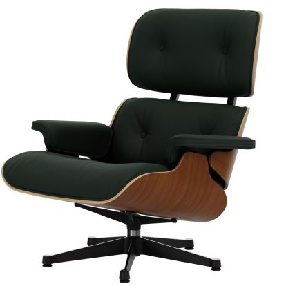 Eames Lounge Chair, Nussbaum natur, Leder Premium F jade, 89 cm, Aluminium poliert, Seiten schwarz