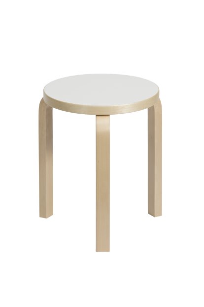 Stool 60, Sitz Laminat weiß, Beine Birke klar lackiert