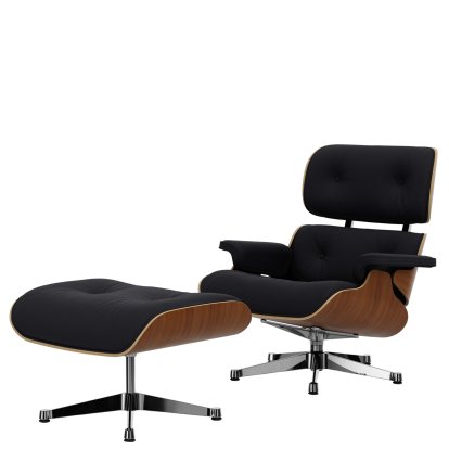 Eames Lounge Chair & Ottoman Calma, Nussbaum natur, Calma, dunkelgrau, 84 cm - Originalhöhe 1956, Aluminium poliert