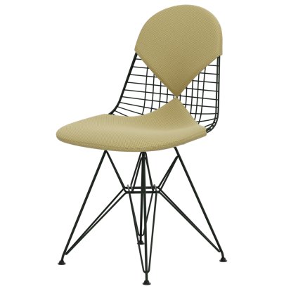 Wire Chair DKR , Pulverbeschichtet dark green, Sitz- und Rückenkissen (Bikini), Apollo goldgelb/ weiß
