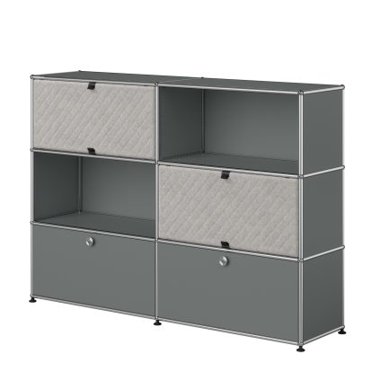 USM Haller Highboard L mit zwei USM Haller Soft Panels, diagonal, Mittelgrau RAL 7005, Grau