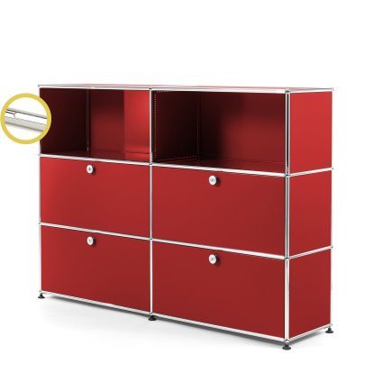 USM Haller E Highboard L mit Fachbeleuchtung, USM rubinrot, Kaltweiß