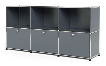 USM Haller Sideboard 50, individualisierbar, Mittelgrau RAL 7005, Offen, Mit 3 Klappen