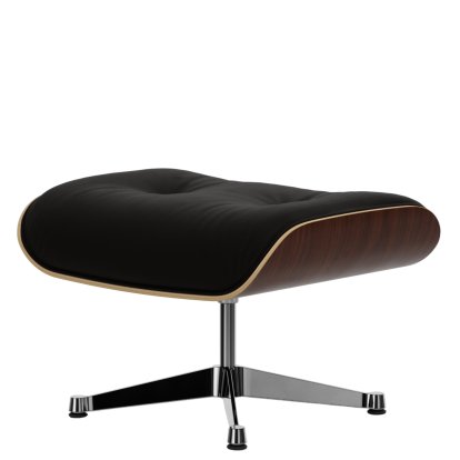 Eames Lounge Chair Ottoman, Nussbaum dunkel, Leder Premium F chocolate, Aluminium poliert