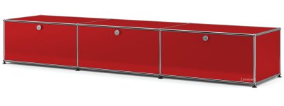 USM Haller Lowboard XL, individualisierbar, USM rubinrot, Mit 3 Klappen, 50 cm
