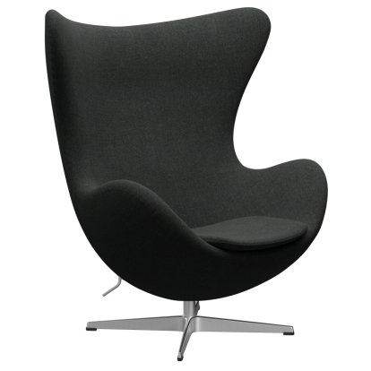 Egg Chair, Re-wool, 198 - Black/natural, Satingebürstetes Aluminium, Ohne Fußhocker