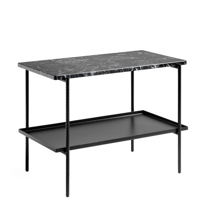 Rebar Tisch, H 55 x B 75 x T 44 cm, Tischplatte Marmor / Tablett Stahl pulverbeschichtet schwarz