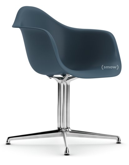 Eames Plastic Armchair DAL, Meerblau, Ohne Polsterung, Ohne Polsterung, Aluminium poliert, Neue Sitzhöhe (43,0 cm)