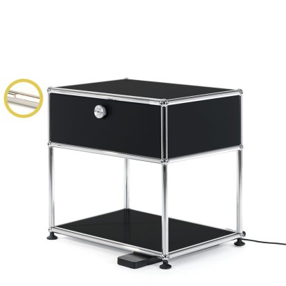 USM Haller E Nachttisch mit dimmbarem Licht, Graphitschwarz RAL 9011