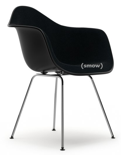 Eames Plastic Armchair DAX, Tiefschwarz, Mit Vollpolsterung, Nero, Standardhöhe - 43 cm, Verchromt