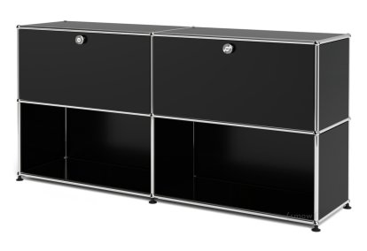 USM Haller Sideboard L, individualisierbar, Graphitschwarz RAL 9011, Mit 2 Klappen, Offen