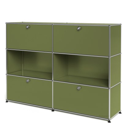 USM Haller Highboard L, individualisierbar, Olivgrün RAL 6003, Mit 2 Klappen, Offen, Mit 2 Klappen