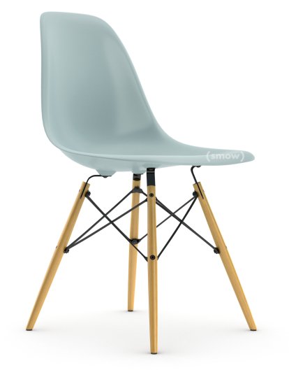 Eames Plastic Side Chair RE DSW, Eisgrau, Ohne Polsterung, Ohne Polsterung, Standardhöhe - 43 cm, Esche honigfarben