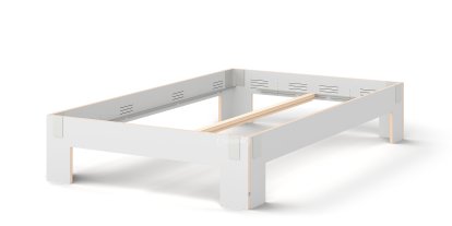 Tagedieb Bett, 140 x 220 cm, Ohne Kopfteil, FU (Sperrholz, Birke) weiß, Lichtgrau, Ohne Lattenrost