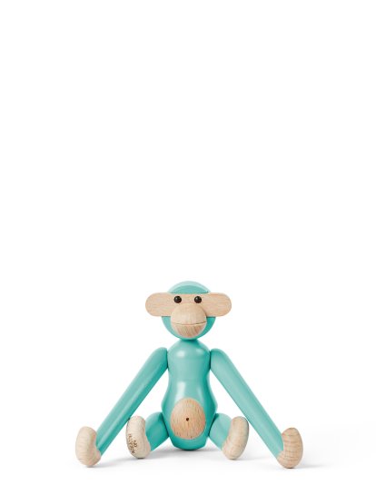 Affe Holzfigur, Mini (H 9,5 cm), Buche/türkis