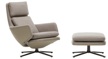 Grand Relax Loungesessel, Mit Ottoman, Stoff Cosy, fossil / Leder Forte, sand, Basic dark, 41,5 cm