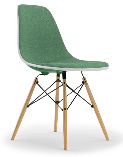 Eames Plastic Side Chair DSW, Smaragd, Mit Vollpolsterung, Grün / elfenbein, Standardhöhe - 43 cm, Esche honigfarben