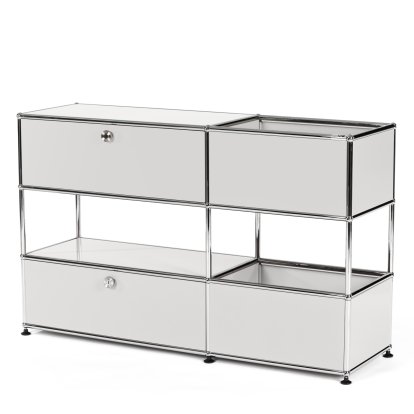USM Haller Kinder Sideboard M mit Aufbewahrungsboxen, Einfarbig, Lichtgrau RAL 7035, Mit Klappe und Auszug (inkl. Einlegerahmen)