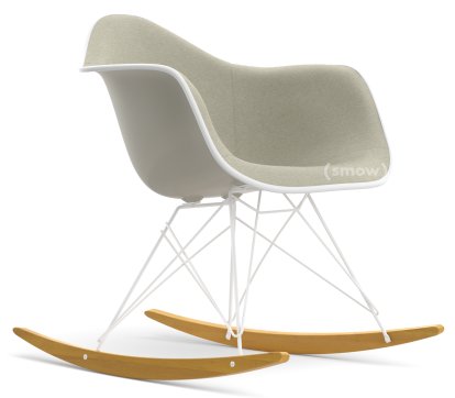 Eames Plastic Armchair RE RAR mit Polsterung, Kieselstein, Mit Vollpolsterung, Warmgrey / elfenbein, Weiß, Weiß/Ahorn gelblich