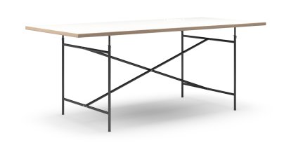 Eiermann Tisch, Melamin weiß mit Eichekante, 200 x 90 cm, Schwarz, senkrecht, mittig (Eiermann 2), 135 x 78 cm