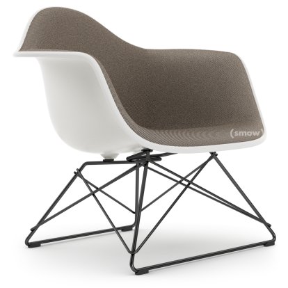 Eames Plastic Armchair LAR, Weiß RE, Vollpolsterung warmgrey / moorbraun, Beschichtet basic dark