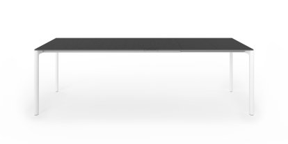 Maki Esstisch, L 166-246 x B 80 cm, Laminat schwarz, Aluminium weiß lackiert