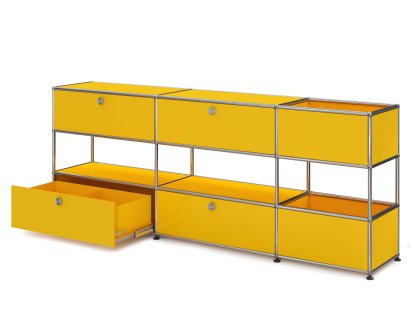 USM Haller Kinder Sideboard L mit Aufbewahrungsboxen, Einfarbig, Goldgelb RAL 1004, Mit Klappe und Auszug (inkl. Einlegerahmen)