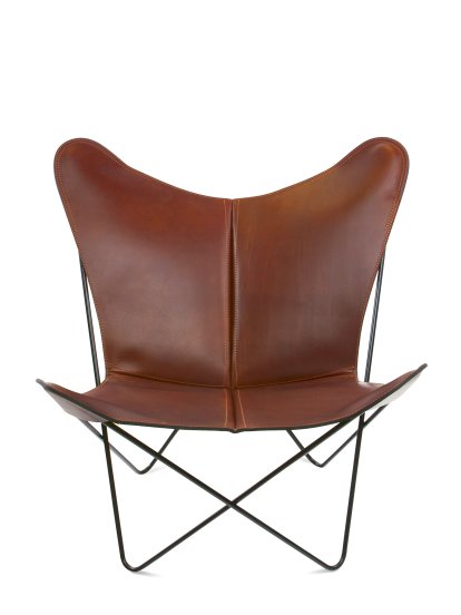 Trifolium Butterfly Chair, Cognac, Stahl, schwarz pulverbeschichtet