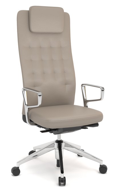 ID Trim L, FlowMotion ohne Sitztiefenverstellung, Mit Ringarmlehnen Aluminium poliert, Basic dark, Leder sand, Weich für harte Böden