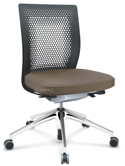ID Air, Basic dark, Stoff Plano-80 coffee, Soft grey, 5-Stern Untergestell, Aluminium poliert, Ohne Armlehnen, Weich für harte Böden