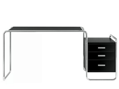 S 285/1 - S 285/2 Schreibtisch, Esche offenporig decklackiert tiefschwarz, S 285/1: 1 großer Korpus rechts außen