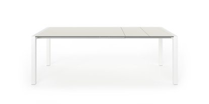 Sushi Esstisch, Laminat sandgrau, L 150-224 x B 90 cm, Aluminium weiß lackiert