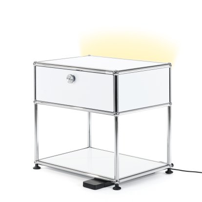 USM Haller E Nachttisch mit dimmbarem Licht, Reinweiß RAL 9010