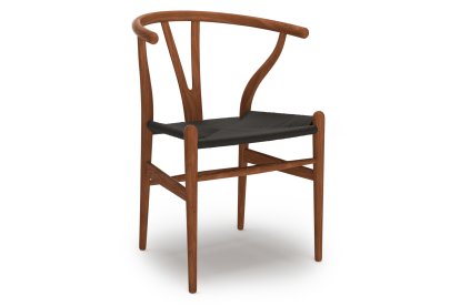 CH24 Wishbone Chair, Nussbaum klar lackiert, Geflecht schwarz
