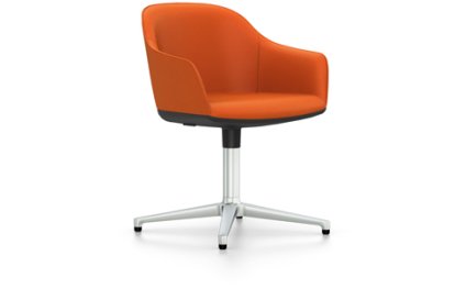 Softshell Chair auf Viersternfuß, Aluminium poliert, Plano, orange, Gleiter für Teppichboden
