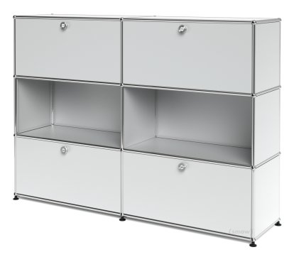 USM Haller Highboard L, individualisierbar, USM mattsilber, Mit 2 Klappen, Offen, Mit 2 Klappen