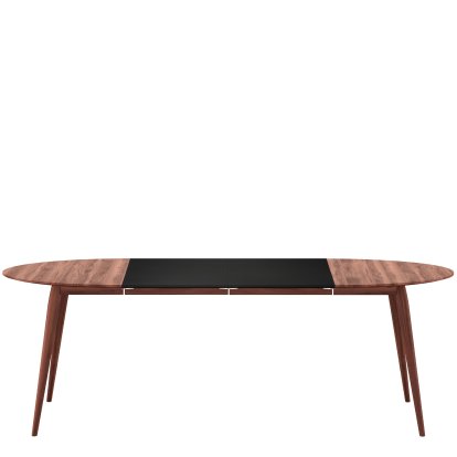 PLAYdinner Round Tisch, Walnuss geölt, Mit zwei Einlegeplatten (L 120-220 cm), MDF schwarz