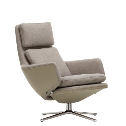 Grand Relax Loungesessel, Ohne Ottoman, Stoff Cosy, fossil / Leder Forte, sand, Poliert, 46,5 cm