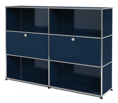 USM Haller Highboard L, individualisierbar, Stahlblau RAL 5011, Offen, Mit 2 Klappen, Offen