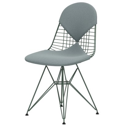 Wire Chair DKR , Pulverbeschichtet eames sea foam green, Sitz- und Rückenkissen (Bikini), Eisblau / elfenbein