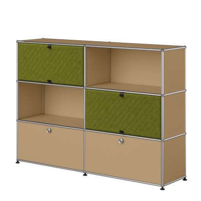 USM Haller Highboard L mit zwei USM Haller Soft Panels, diagonal, USM beige, Grün