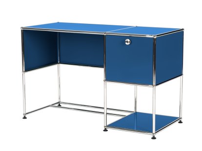 USM Haller Home Office Schreibtisch, Enzianblau RAL 5010, Ohne Kabeldurchlass