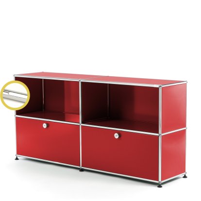 USM Haller E Sideboard L mit Fachbeleuchtung, USM rubinrot, Kaltweiß