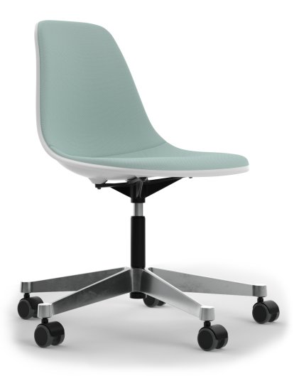 Eames Plastic Side Chair RE PSCC, Cotton white, Mit Vollpolsterung, Dunkelblau / elfenbein