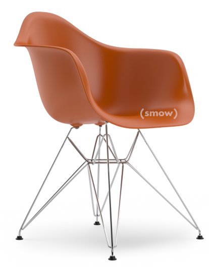 Eames Plastic Armchair RE DAR, Rostorange, Ohne Polsterung, Ohne Polsterung, Standardhöhe - 43 cm, Verchromt