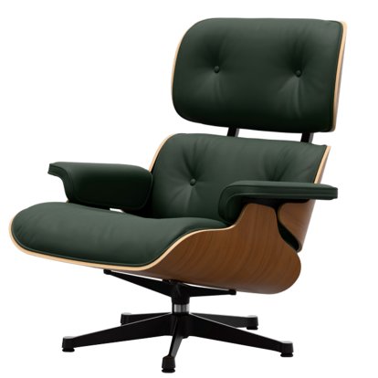 Eames Lounge Chair, Nussbaum natur, Leder Premium F jade, 89 cm, Aluminium poliert, Seiten schwarz