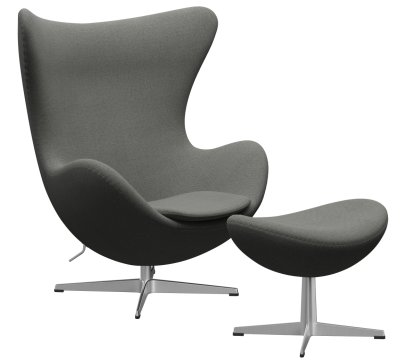 Egg Chair, Re-wool, 158 - Taupe/natural, Satingebürstetes Aluminium, Mit Fußhocker