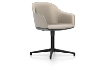 Softshell Chair auf Viersternfuß, Aluminium pulverbeschichtet basic dark, Leder (Standard), Sand, Gleiter für Teppichboden